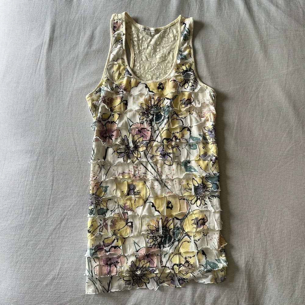 Ruffled layered floral tank top